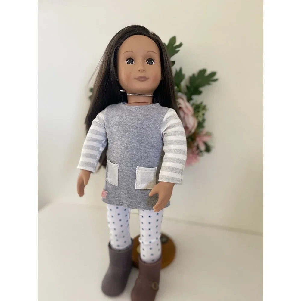 Our Generation Doll Battat H1800-01 Brown Hair Brown Eyes Outfit Shoes Purse EUC